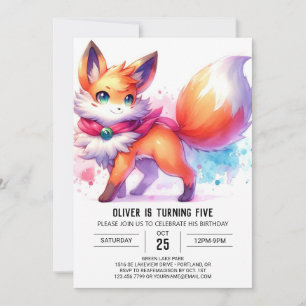  Modern Happy Fox Birthday  Invitation