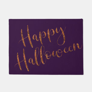 Modern Happy Halloween Orange Glitter Doormat