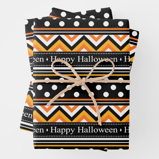 Modern Happy Halloween Pattern Wrapping Paper Sheet (In situ)