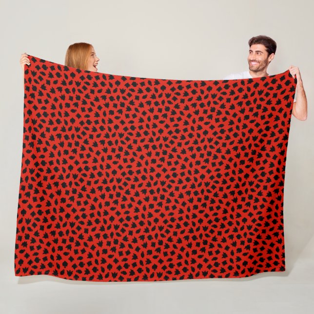 Modern Happy Halloween Red Ghost Fleece Blanket (In Situ)