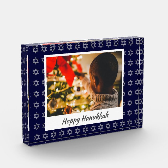 Modern HAPPY HANUKKAH Any Message Keepsake Photo Block (Left)