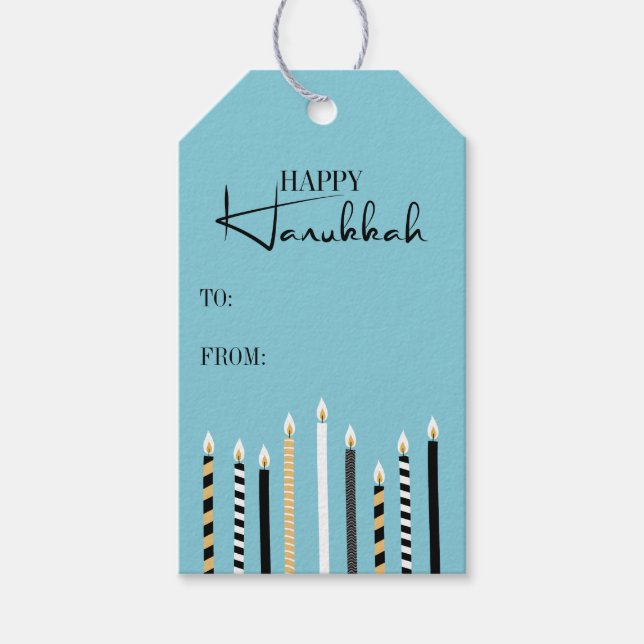 Modern Happy Hanukkah Candle Holiday Gift Tag (Front)