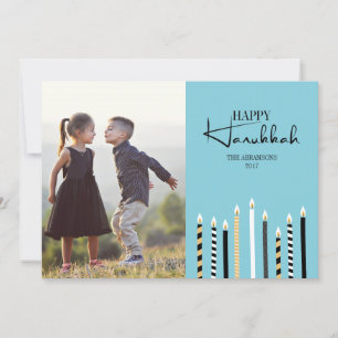 Modern Happy Hanukkah Candles Holiday Photo Card