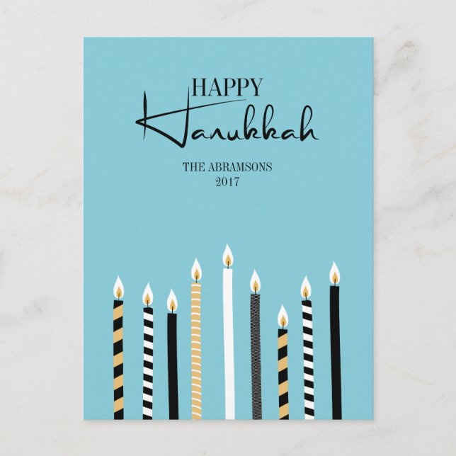 Modern Happy Hanukkah Candles Holiday Postcard (Front)