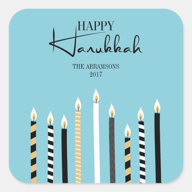 Modern Happy Hanukkah Candles Holiday Sticker (Front)