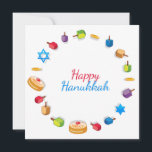Modern Happy Hanukkah Dreidel Star Sufganiyah<br><div class="desc">This holidays design features the text "Happy Hanukkah" in modern red and blue typography surrounded by dreidels,  gold coins,  stars and sufganiyah.
#hanukkah #chanukah #holidays #seasonal #festive #modern #dreidel #star #coin #gold #starofdavid #design #designer #cards #greetings #greetingcards #stationery</div>