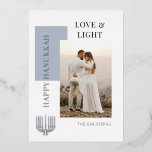 Modern Happy Hanukkah Love Light Photo Foil Holiday Card<br><div class="desc">Add your favourite photo to this Happy Hanukkah card. All text fields are editable. A modern design with a bold greeting. Personalise with your family surname and a customise the personal message on the reverse. A modern design that your friends and family with love.</div>