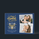 Modern Happy Hanukkah Peace Love Latkes 2 Photo Holiday Card<br><div class="desc">Send your Wishes with this Holiday Photo card that feature a Stunning Happy Hanukkah Script and Symbol to highlight your greeting message.</div>