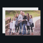 Modern Happy Hanukkah Simple Script Typography Holiday Card<br><div class="desc">Modern Happy Hanukkah Simple Script Typography Card Sometimes a simple card says the most! Add your own photo and custom text for a truly personalised card this year. The back is in a cool winter blue, with a light pattern of pine boughs. Created by Zazzle pro designer BK Thompson exclusively...</div>