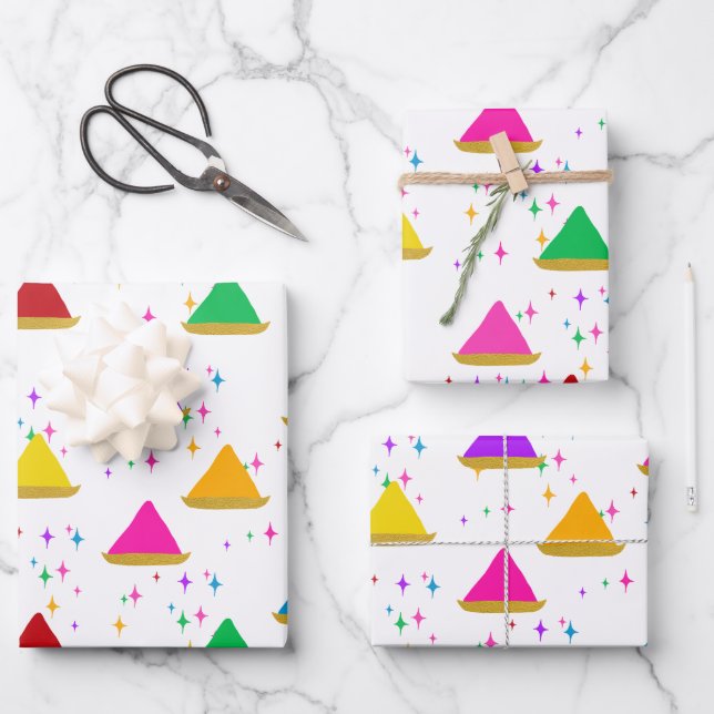 Modern Happy Holi Hindu Festival Colours Pattern Wrapping Paper Sheet (Front)