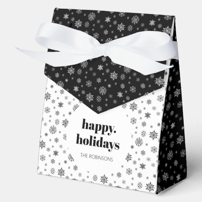 Modern Happy Holiday Black White Snowflake Pattern Favour Box (Front)