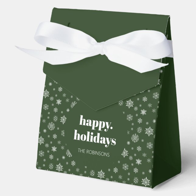 Modern Happy Holiday Green Snowflake Pattern Favour Box (Front)
