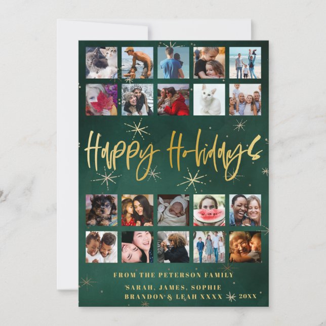 Modern Happy Holidays 20 photo collage Holiday Card (Front)