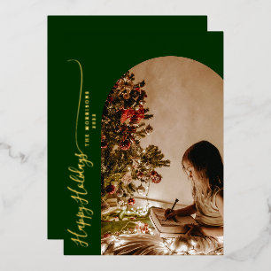 Modern Happy Holidays 2-Photo Christmas Foil Holid Foil Holiday Card