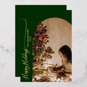Modern Happy Holidays 2-Photo Christmas Foil Holid Holiday Card