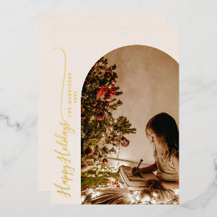 Modern Happy Holidays 2-Photo Christmas Foil Holiday Card