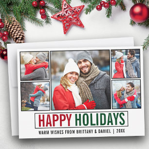 Modern Happy Holidays 5 Photo Holiday Card
