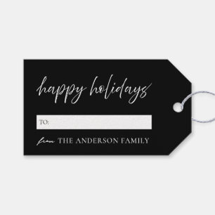 Modern Happy Holidays Black and White Christmas Gift Tags
