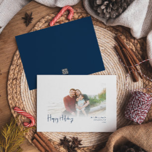 Modern Happy Holidays   Blue Faded Photo Holiday Card