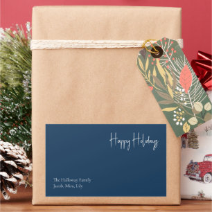 Modern Happy Holidays   Blue Family Gift Label