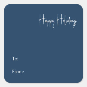 Modern Happy Holidays Blue To From Square Sticker
