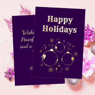 Modern Happy Holidays Bold Purple Gold Foil Holiday Card