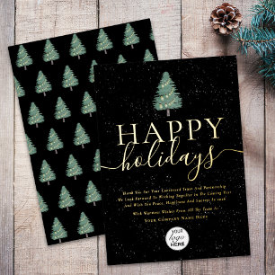 Modern Happy Holidays Business Logo Black & Gold Foil Holiday Card