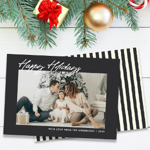 Modern Happy Holidays Custom Message & Photo Holiday Card