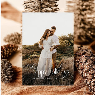 Modern Happy Holidays Family Photo plaid Tartan Holiday Card