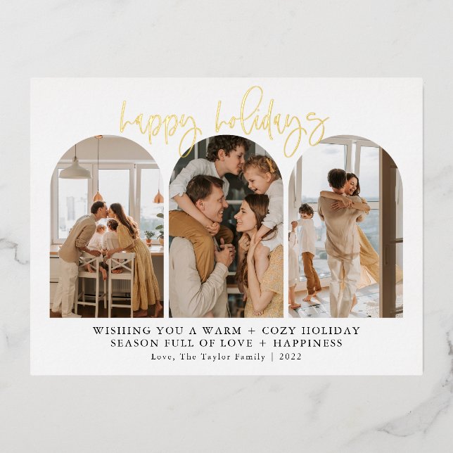 Modern Happy Holidays Gold Foil Christmas Cards (Front)