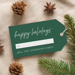Modern Happy Holidays Green Christmas Gift Tags