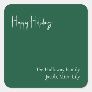 Modern Happy Holidays Green Family Gift Square Sticker
