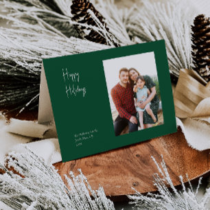 Modern Happy Holidays Green Folded Single Photo Holiday Card