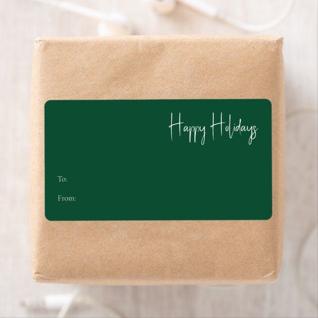 Modern Happy Holidays | Green Rectangle Gift Label (Insitu)