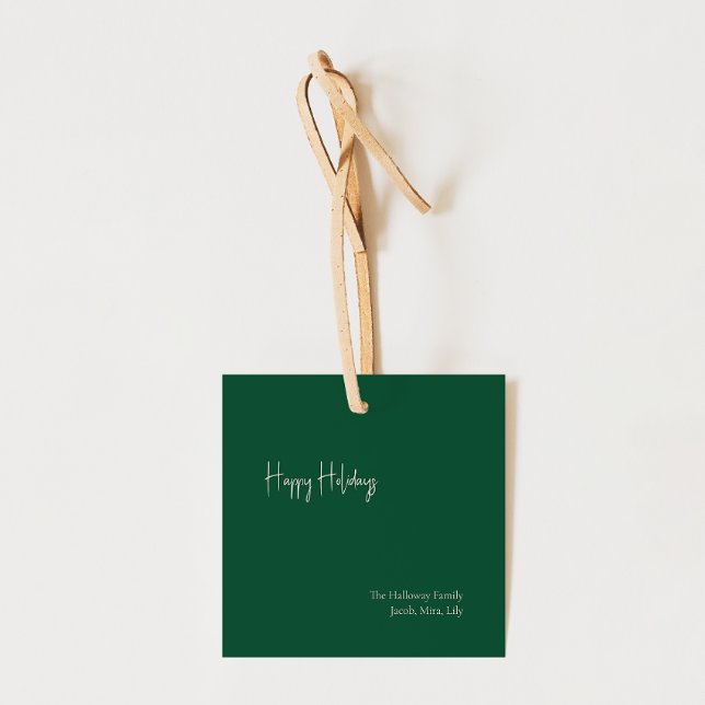 Modern Happy Holidays Green Square Family Gift Tag (Creator Uploaded)