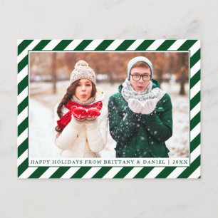Modern Happy Holidays Green Stripes Photo Postcard