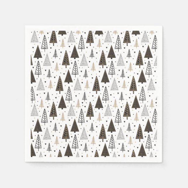 Modern Happy Holidays Hand Drawn Pine Trees Napkin (Front)
