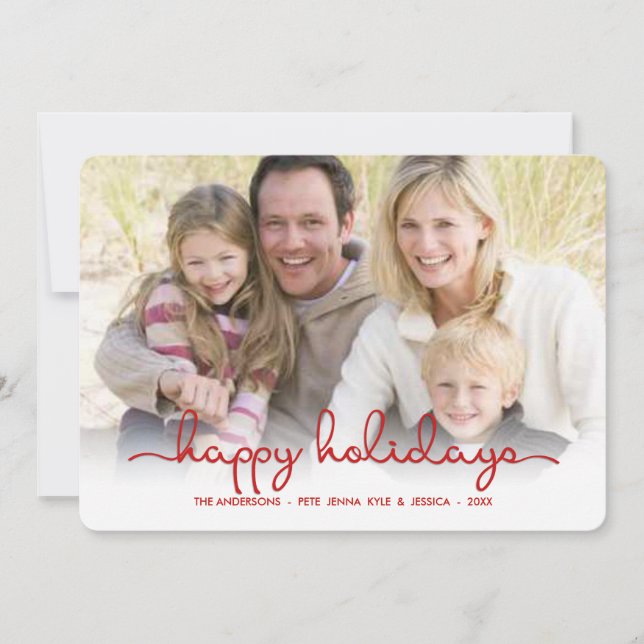 Modern Happy Holidays Hand Script Flat Photo Card (Front)