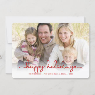Modern Happy Holidays Hand Script Flat Photo Card