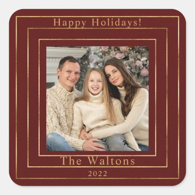 Modern Happy Holidays Hard plastic coaster Square Sticker (Front)