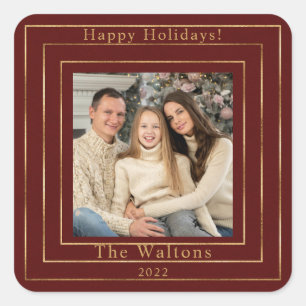 Modern Happy Holidays Hard plastic coaster Square Sticker