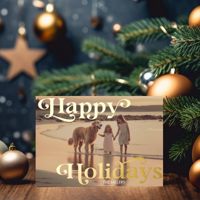 Modern Happy Holidays Minimal 1 Photo Elegant Foil Holiday Card (Modern Happy Holidays Minimal 1 Photo Elegant Foil Holiday Card)