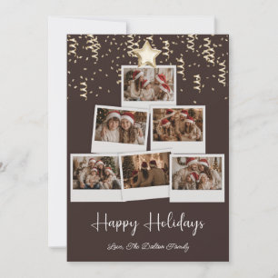 Modern Happy Holidays Multi Photo Collage Holiday Card