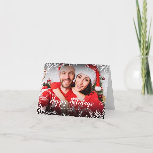 Modern Happy Holidays Photo Christmas Foliage  Holiday Card (Front)