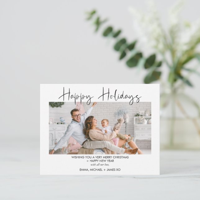 Modern Happy Holidays Photo Christmas Postcard (Standing Front)