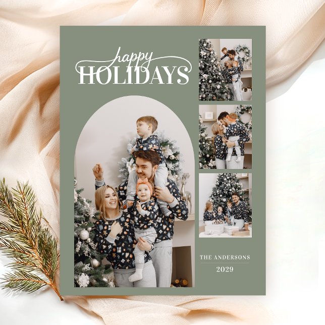 Modern Happy Holidays Photo Minimal Calligraphy Holiday Postcard (Creator Uploaded)