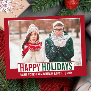 Modern Happy Holidays Photo Red Postcard