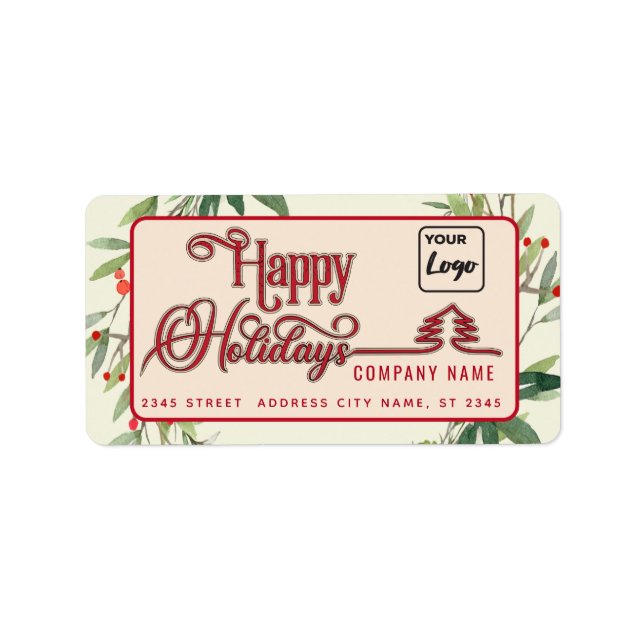 Modern Happy Holidays red botanical holly logo Label (Front)