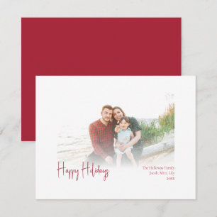 Modern Happy Holidays   Red Faded Photo Holiday Card