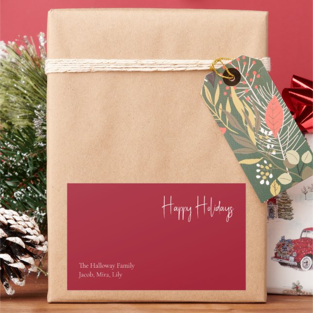 Modern Happy Holidays | Red Family Gift Label (Holiday)